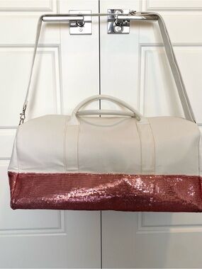 NWOT White and Rose Gold Sequin Gym / Weekend Duffel Bag